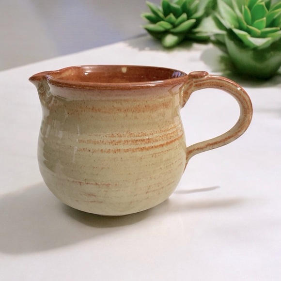 VTG Hand Thrown Rustic Cream and Brown Ceramic Pitcher signed by Artist - Picture 1 of 7